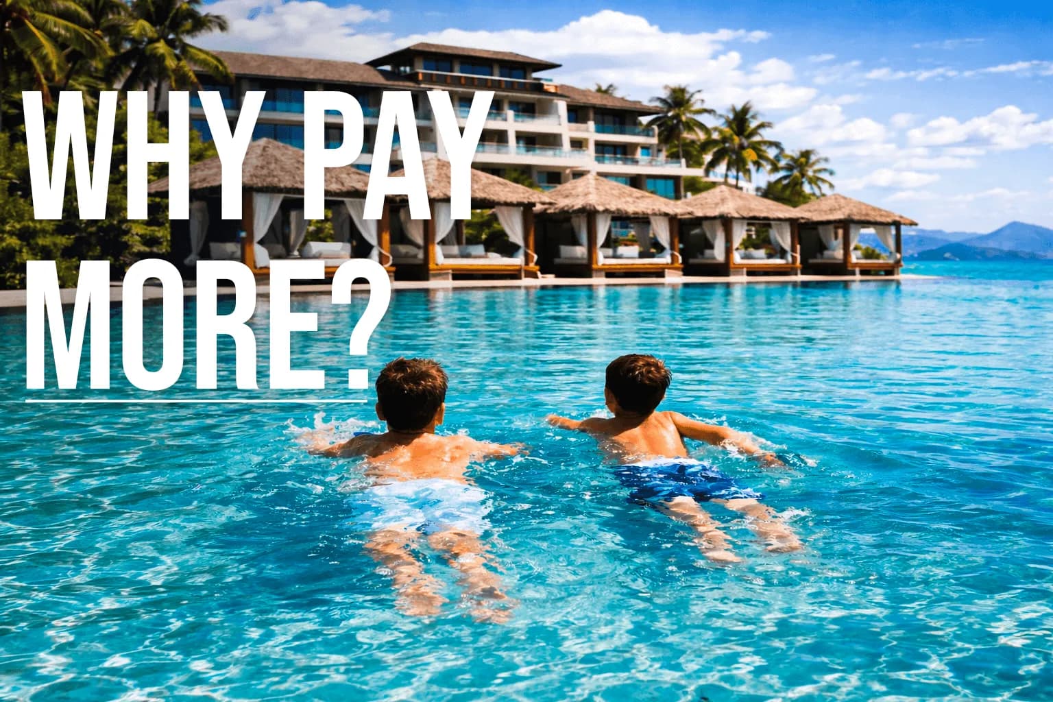 Two boys swimming in a pool next to a resort - Best hotel deals